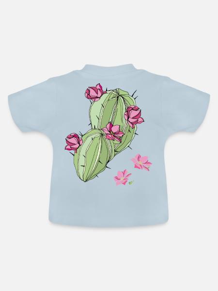 Kaktus mit Blüten - Baby Bio-T-Shirt mit Rundhals - Hellblau