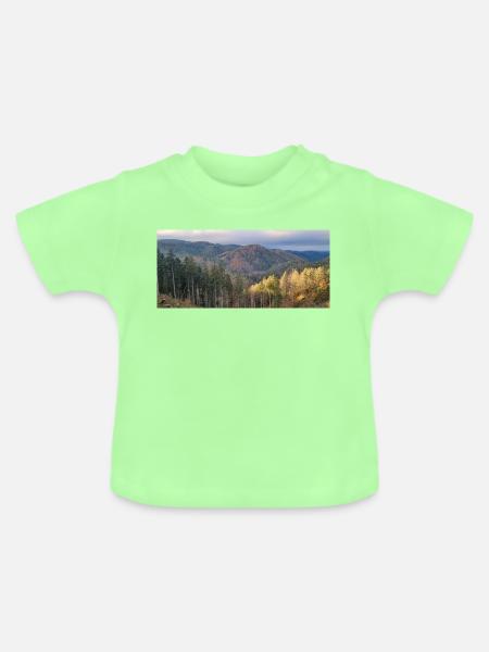 Herbstliche Waldlandschaft mit Sonnenlicht - Baby Bio-T-Shirt mit Rundhals - Mintgrün
