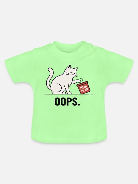 Mein Plan… Oops – Lustige Katze - Baby Bio-T-Shirt mit Rundhals - Mintgrün