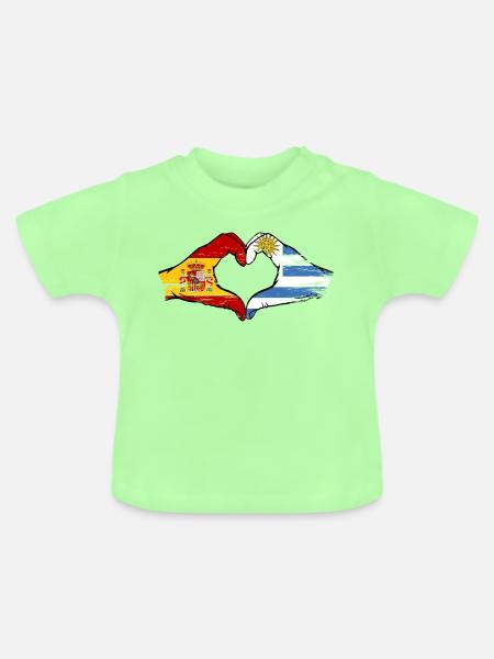 Flaggenherz Spanien Uruguay used - Baby Bio-T-Shirt mit Rundhals - Mintgrün
