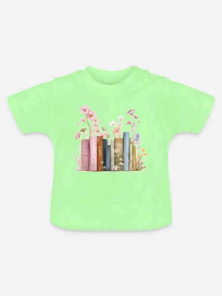 Bücher mit Blüten - Baby Bio-T-Shirt mit Rundhals - Mintgrün