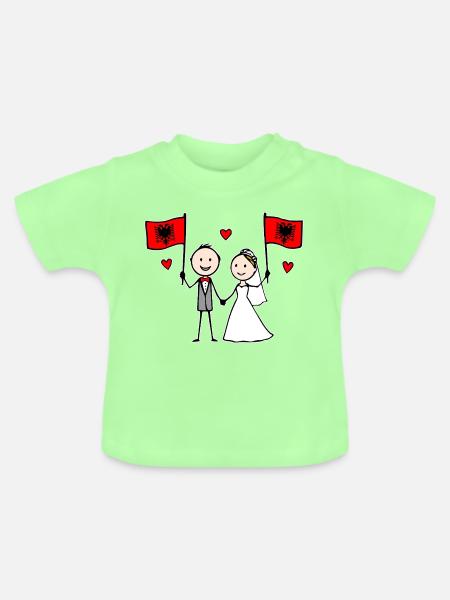 Hochzeitspaar Albanien Flagge - Baby Bio-T-Shirt mit Rundhals - Mintgrün