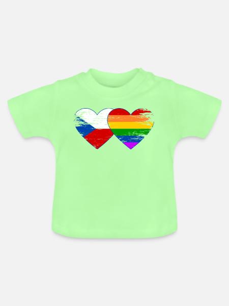 Tschechien Regenbogen Flagge Herz used - Baby Bio-T-Shirt mit Rundhals - Mintgrün