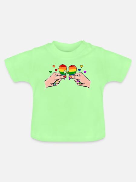 Frauenhände Herzpuzzle Regenbogen mit Herzen - Baby Bio-T-Shirt mit Rundhals - Mintgrün