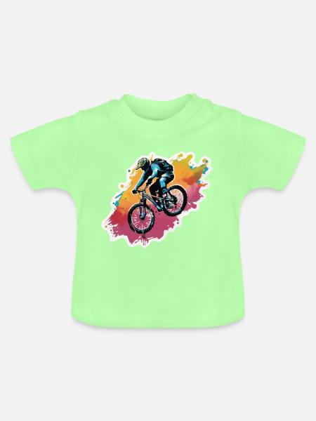 Mountainbike bergab durch Farbspritzer - Baby Bio-T-Shirt mit Rundhals - Mintgrün