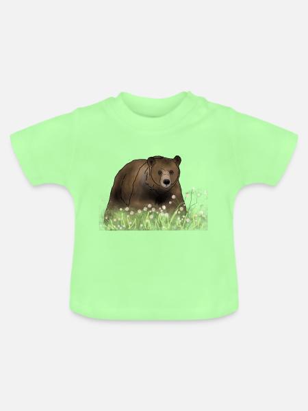 Bär in Blumenwiese - Baby Bio-T-Shirt mit Rundhals - Mintgrün