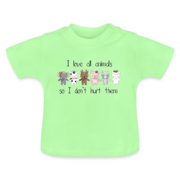 Ich liebe alle Tiere - Baby Bio-T-Shirt mit Rundhals - Mintgrün - Vorne