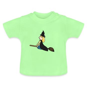 Sorcière sur un balai - T-shirt bio col rond Bébé - vert menthe - Devant