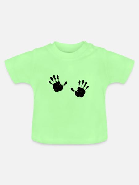 Schwarze Handabdrücke - Baby Bio-T-Shirt mit Rundhals - Mintgrün