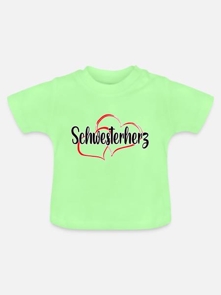 Schwesterherz - Doppelherz - Baby Bio-T-Shirt mit Rundhals - Mintgrün