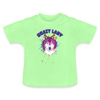 Wolf crazy lady - Baby Organic T-Shirt with Round Neck - mint green - Front