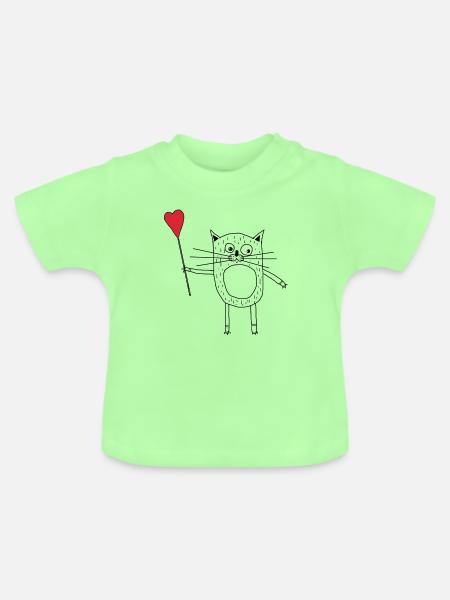 Ich liebe Katzen - Baby Bio-T-Shirt mit Rundhals - Mintgrün