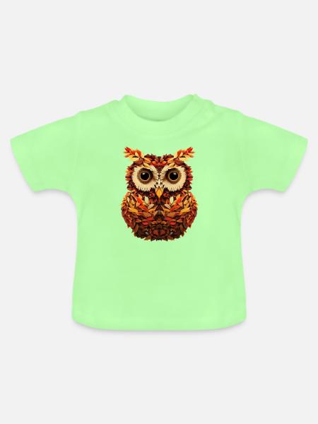 Eule aus Herbstblättern - Baby Bio-T-Shirt mit Rundhals - Mintgrün