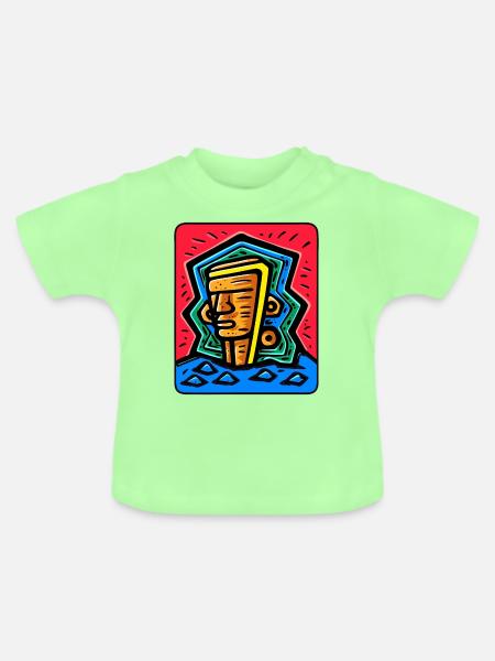 Abstrakte buntes Tiki - Baby Bio-T-Shirt mit Rundhals - Mintgrün