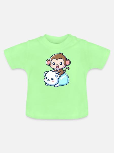 Eisbär Niedlich Begleiter Affe - Baby Bio-T-Shirt mit Rundhals - Mintgrün