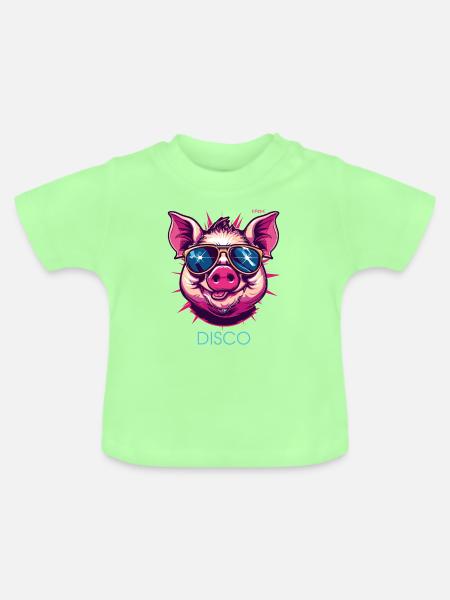 Disco Schwein - Baby Bio-T-Shirt mit Rundhals - Mintgrün