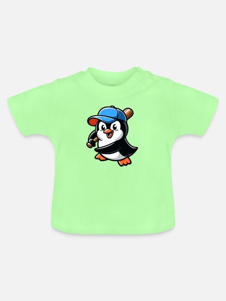 Pinguin Baseballspieler Action - Baby Bio-T-Shirt mit Rundhals - Mintgrün