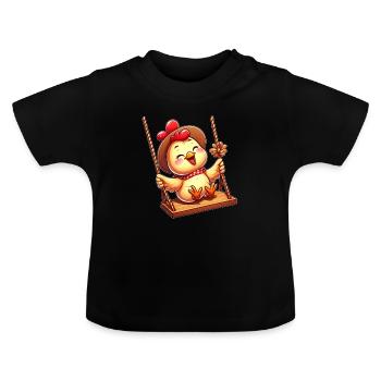Huhn Küken schaukeln Spielplatz Freude - Baby Bio-T-Shirt mit Rundhals - Schwarz - Vorne