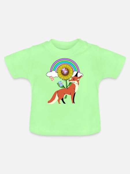 Regenbogen Fuchs Sonnenblume Kinder - Baby Bio-T-Shirt mit Rundhals - Mintgrün