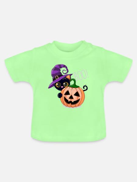 Pumpkin Boo Hexenkatze - Baby Bio-T-Shirt mit Rundhals - Mintgrün