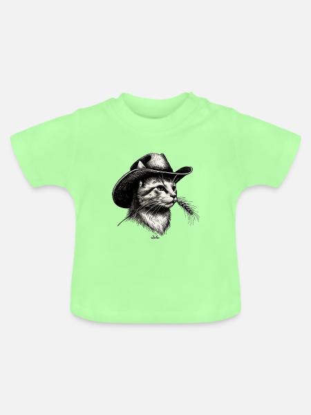 Cowboy-Katze - Baby Bio-T-Shirt mit Rundhals - Mintgrün