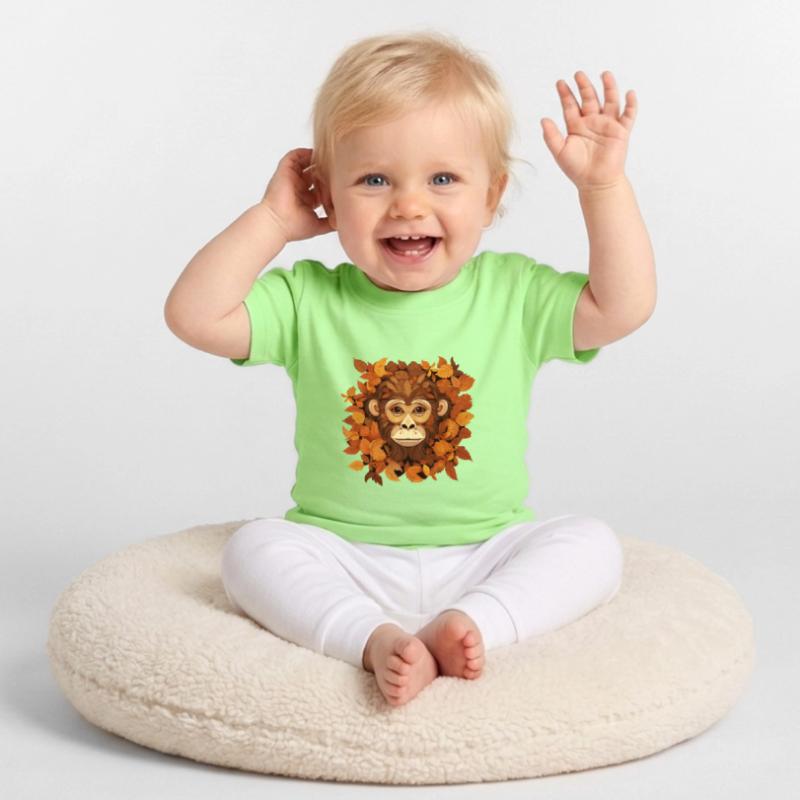 Herbstlicher Affe oder Schimpanse aus Blättern Baby Bio-T-Shirt mit Rundhals