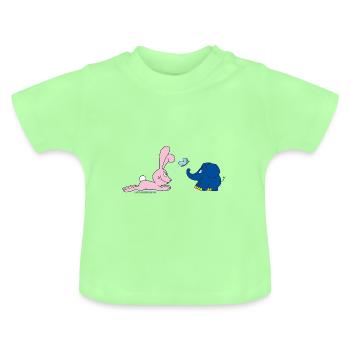Elefant und Hase mit Schmetterling - Baby Bio-T-Shirt mit Rundhals - Mintgrün - Vorne
