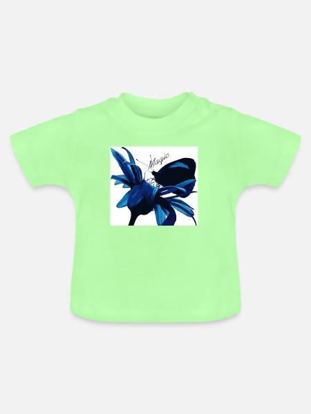 Blaues Blütenzauber mit Magic - Baby Bio-T-Shirt mit Rundhals - Mintgrün
