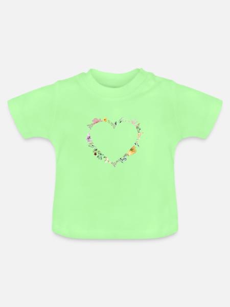 Personalisierbar Herz Blumen, personalisierbar - Baby Bio-T-Shirt mit Rundhals - Mintgrün