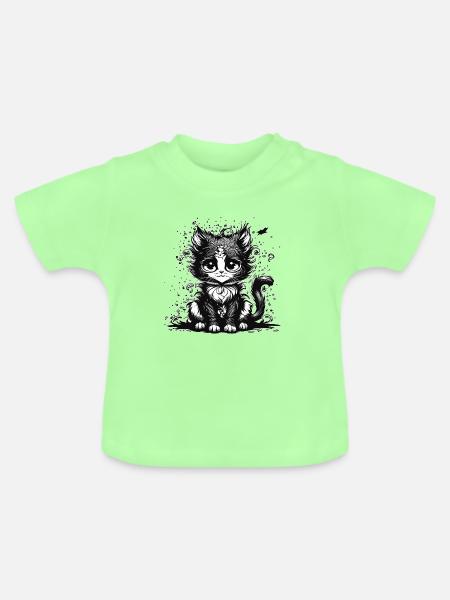 Träumende Manga Comic Katze - Baby Bio-T-Shirt mit Rundhals - Mintgrün