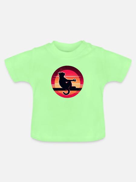 Katzensilhouette im Sonnenuntergang - Baby Bio-T-Shirt mit Rundhals - Mintgrün