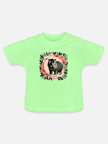 Wunderliches Nilpferd-Blumenporträt - Baby Bio-T-Shirt mit Rundhals - Mintgrün