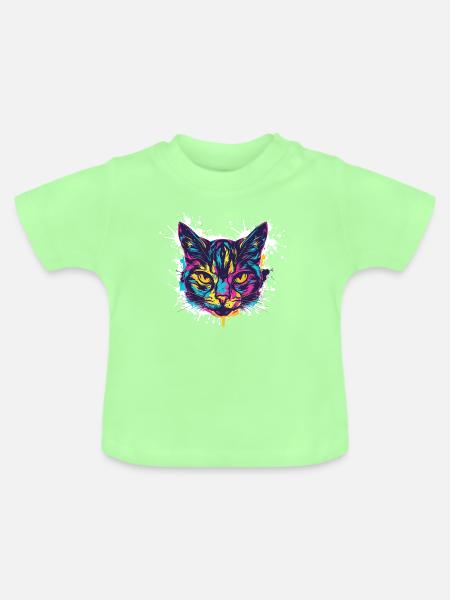 Katze Splatter Farbkleckse - Baby Bio-T-Shirt mit Rundhals - Mintgrün