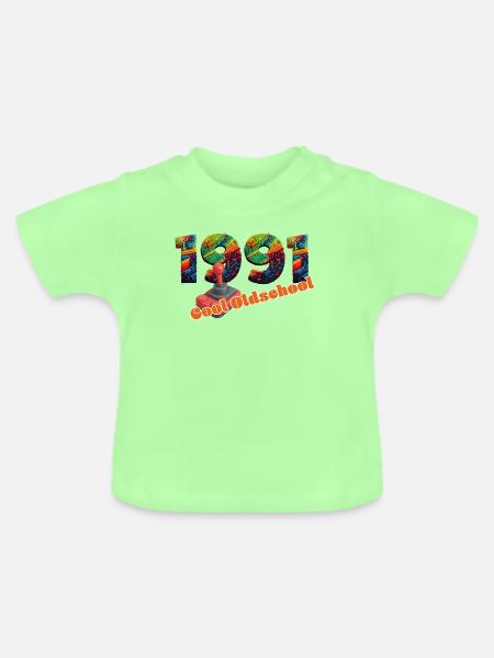 1991 – Digital Retro Gaming Design - Baby Bio-T-Shirt mit Rundhals - Mintgrün