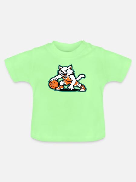 Basketball Cat Dunk - Baby Bio-T-Shirt mit Rundhals - Mintgrün