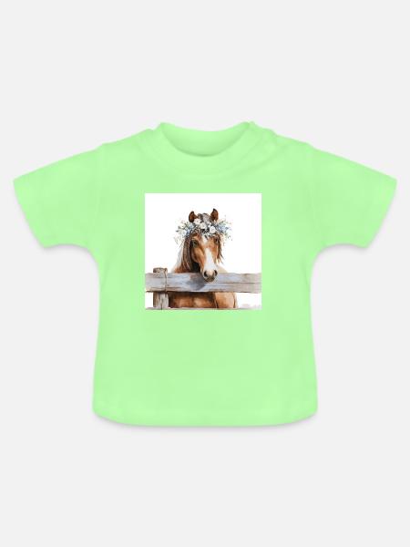 Blütengekrontes Pferd - Baby Bio-T-Shirt mit Rundhals - Mintgrün