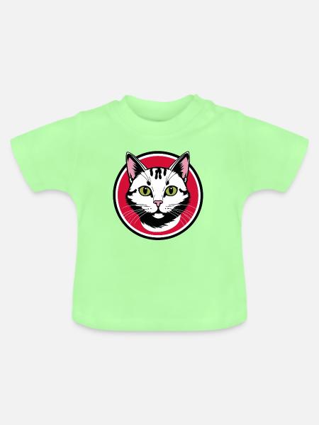 Katzengesicht Emblem im Rotkreis - Baby Bio-T-Shirt mit Rundhals - Mintgrün