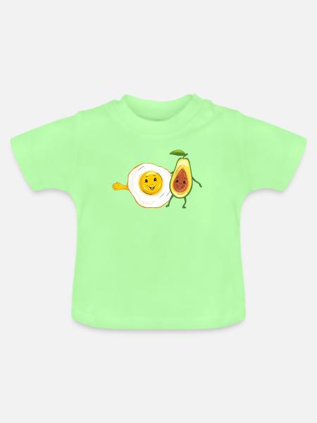 Cartoon_smiling_fried_egg_and_avocado - Baby Bio-T-Shirt mit Rundhals - Mintgrün