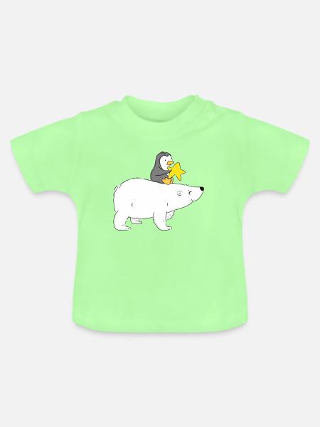 Eisbär mit Freund Pinguin  - Baby Bio-T-Shirt mit Rundhals - Mintgrün