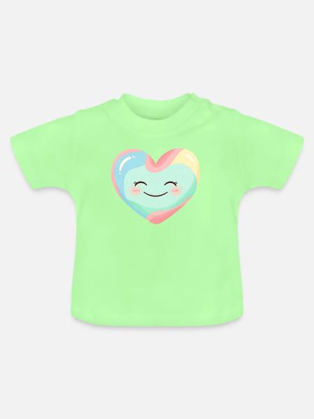 Pastellherz Lächelnd Regenbogen - Baby Bio-T-Shirt mit Rundhals - Mintgrün