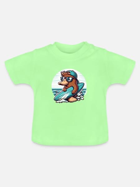 Surfender Biber mit Sonnenbrille - Baby Bio-T-Shirt mit Rundhals - Mintgrün