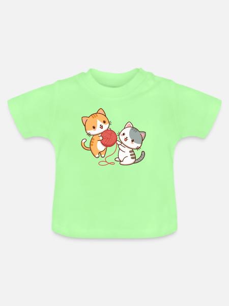 Kätzchen und Kawaii-Ball - Baby Bio-T-Shirt mit Rundhals - Mintgrün
