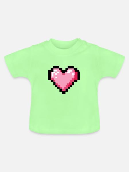 Retro 8-Bit-Pixelherz - Baby Bio-T-Shirt mit Rundhals - Mintgrün