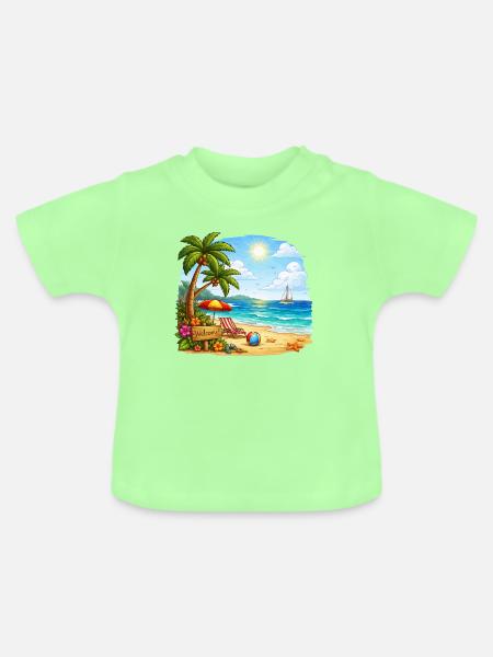 Willkommen am Tropenstrand - Baby Bio-T-Shirt mit Rundhals - Mintgrün