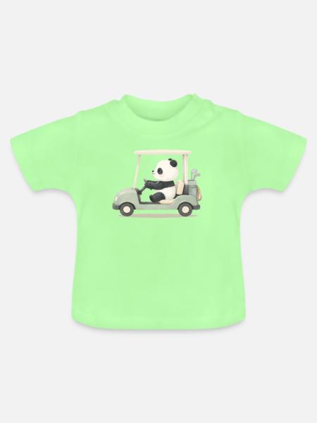 Panda im Golfcart Illustration - Baby Bio-T-Shirt mit Rundhals - Mintgrün