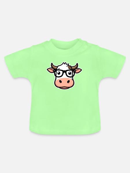 Kuh mit Brille - Baby Bio-T-Shirt mit Rundhals - Mintgrün