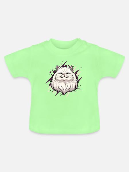 Fröhlicher Katzenkopf mit Farbklecks - Baby Bio-T-Shirt mit Rundhals - Mintgrün