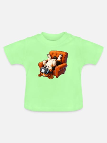Mops VR Gamer Sessel Cartoon - Baby Bio-T-Shirt mit Rundhals - Mintgrün