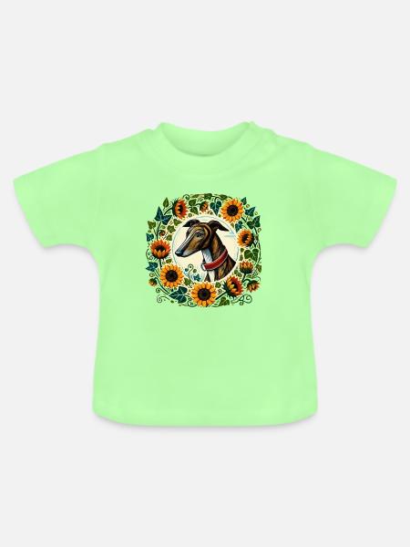 Windhund im Sonnenblumenring - Baby Bio-T-Shirt mit Rundhals - Mintgrün