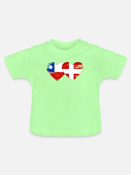 Chile Dänemark Flagge Herz used - Baby Bio-T-Shirt mit Rundhals - Mintgrün